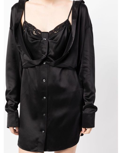 Robe courte en soie à design superposé Alexander Wang en coloris Black