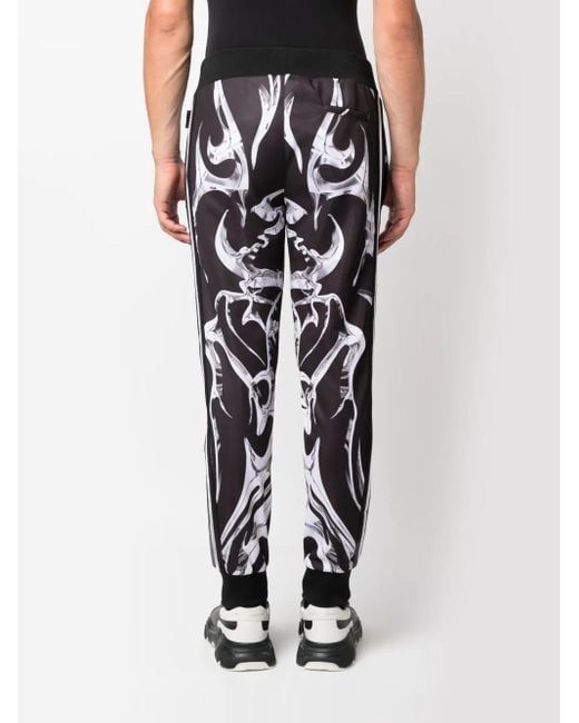 Philipp Plein Black Chrome Abstract-Pattern Track Pants for men