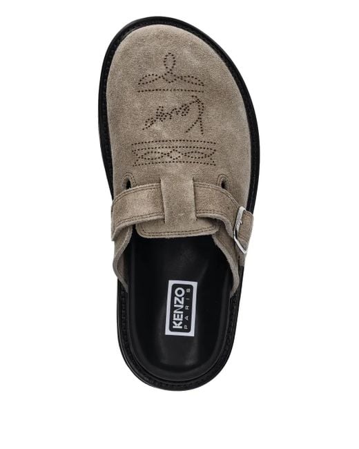 KENZO Gray Matto Buckled-Detail Mules
