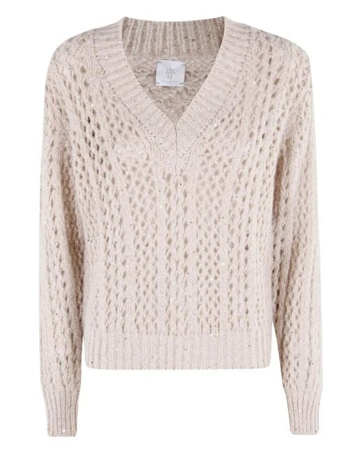 Jersey con cuello en V Eleventy de color Natural