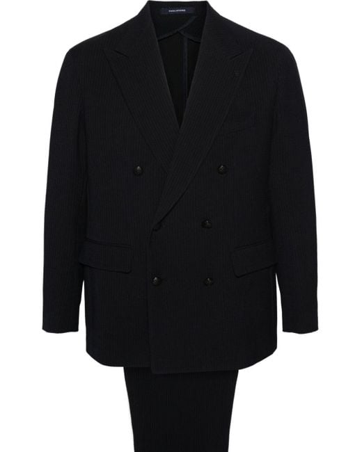 Tagliatore Black Seersucker Double-breasted Suit for men