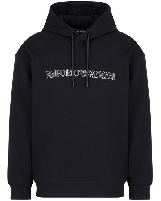 Emporio Armani Blue Logo-embroidered Cotton-blend Hoodie for men