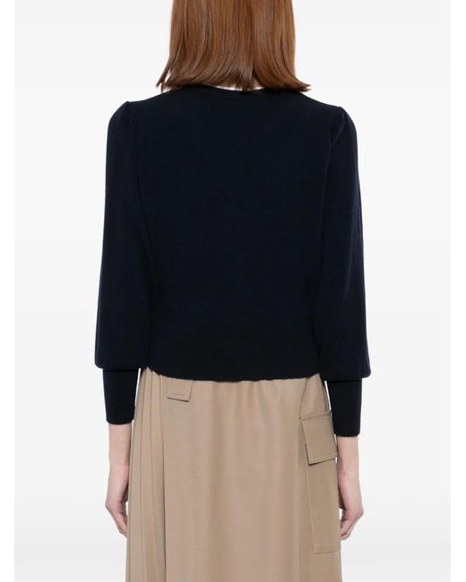 N.Peal Cashmere Black Lace Trim Crew Neck Cardigan
