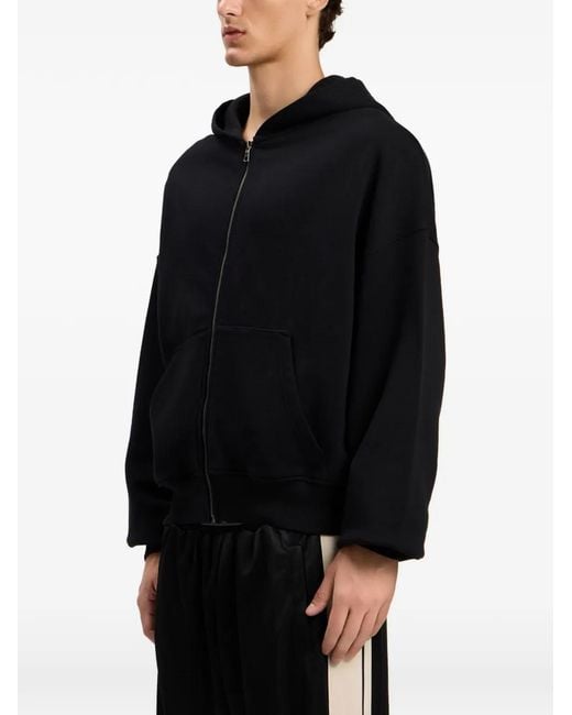 Palm Angels Black Curved Logo Zip Hoodie for men