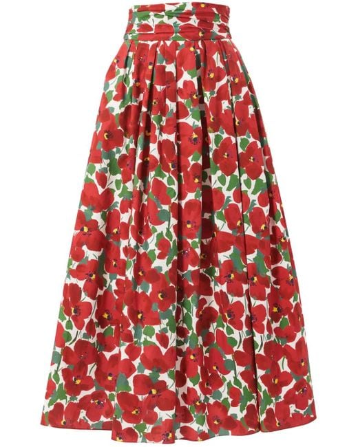 Carolina Herrera Red Cummerbund Midi Skirt