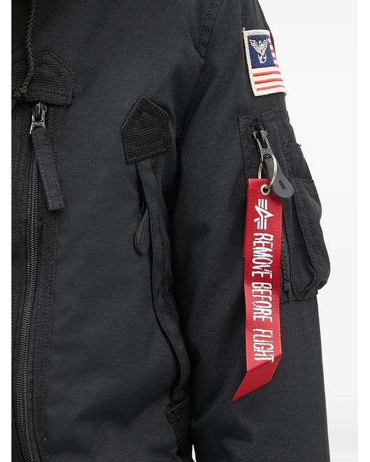 Alpha Industries Black Fur-Trim Patch-Detail Coat