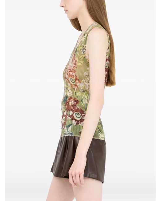 Liu Jo Green Floral-Print Sleeveless Top
