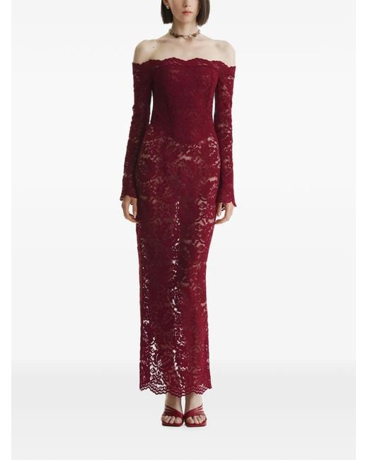 2310 STUDIO Red Off-Shoulder Lace Maxi Dress