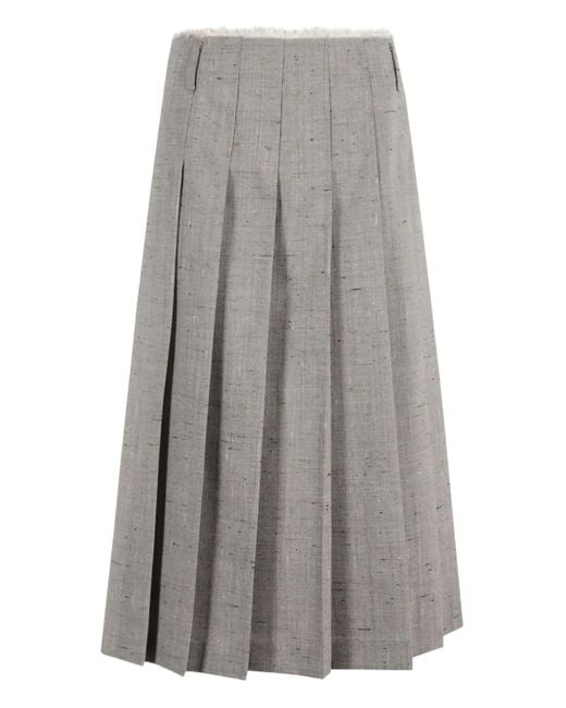 Tela Women's Gray Pleated Fringed Midi Skirt