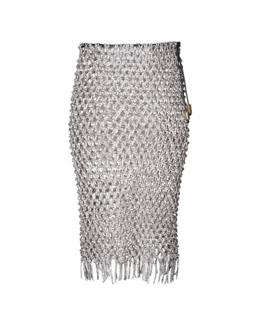 HIBOURAMA Gray Crystal Midi Skirt
