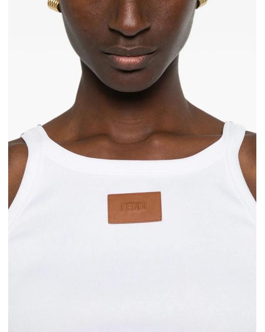 Fendi White Logo-Patch Ribbed Tank Top