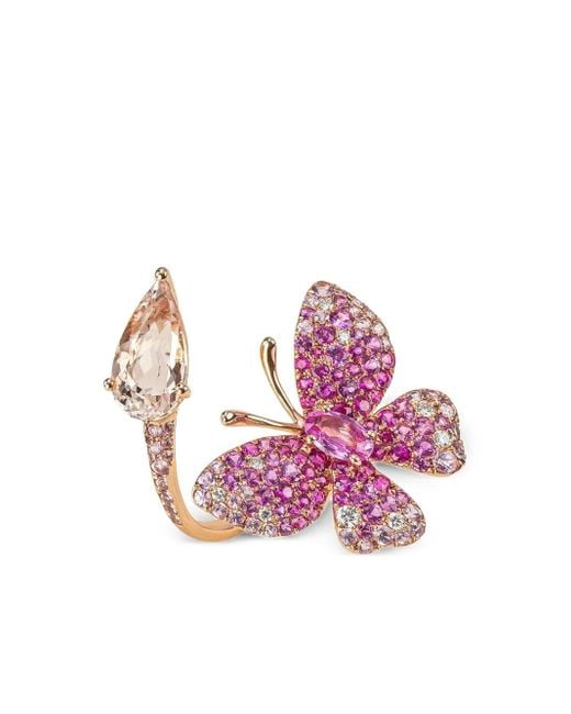 Stefere Pink 18K Rose Butterfly Multi-Stone Ring