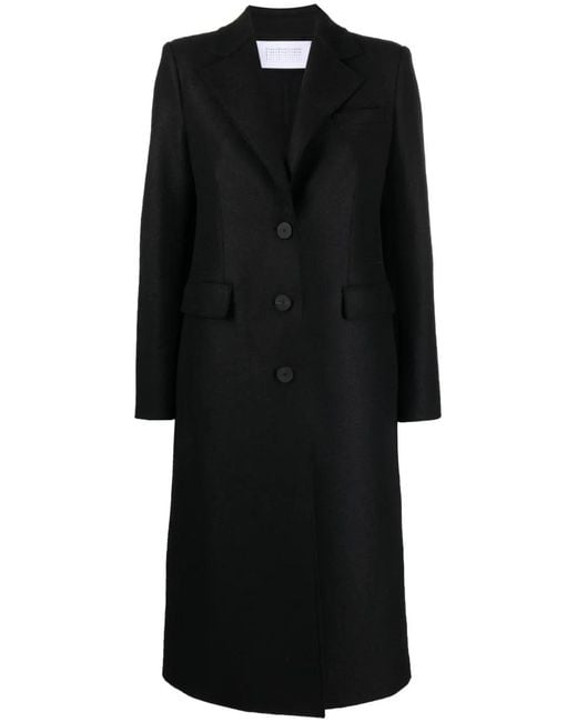 Harris Wharf London Black Single-Breasted Buttoned Wool Coat