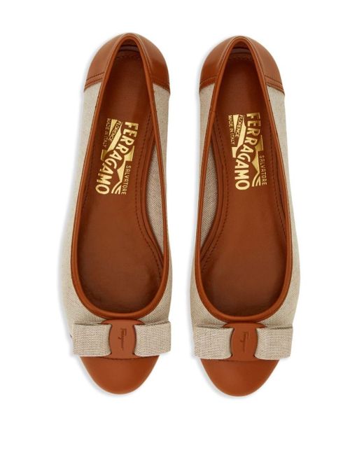 Ferragamo Brown Vara Bow-Detail Ballerina Shoes