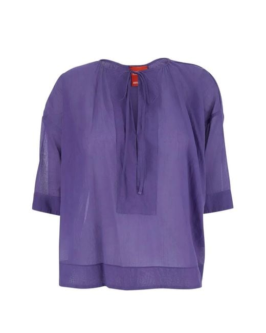 ..,merci Purple Tie-Neck Semi-Sheer Blouse