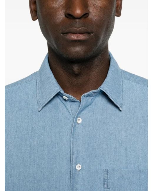 Aspesi Blue Chest-Pocket Long-Sleeve Shirt for men