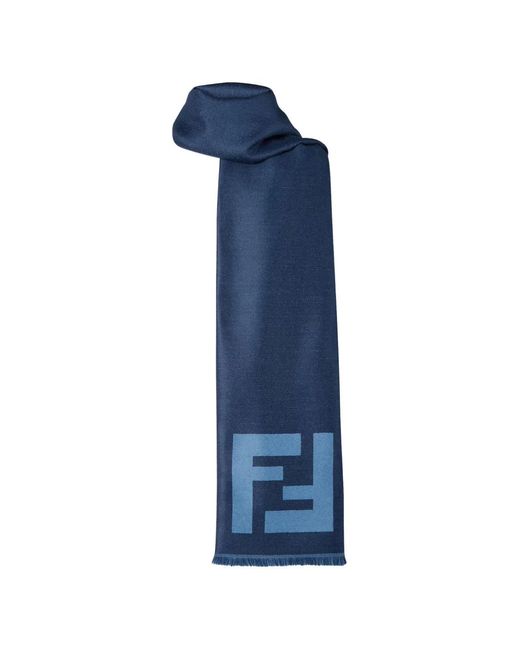 Fendi Blue Logo-Detail Scarf