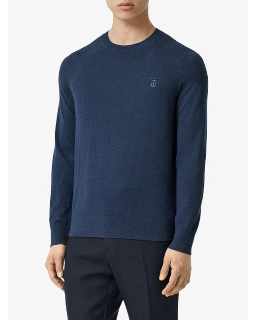 Burberry Monogram Motif Cashmere Sweater in Blue for Men - Save 29% - Lyst