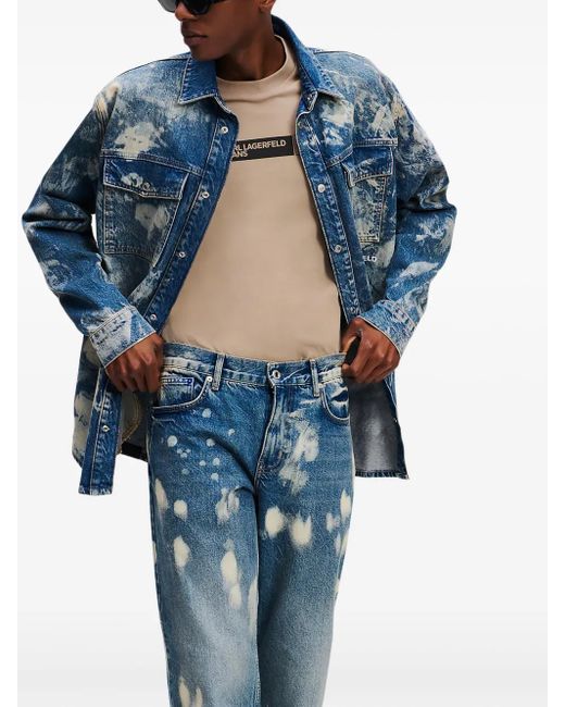 Karl Lagerfeld Blue Bleached Recycled-Cotton Shirt for men