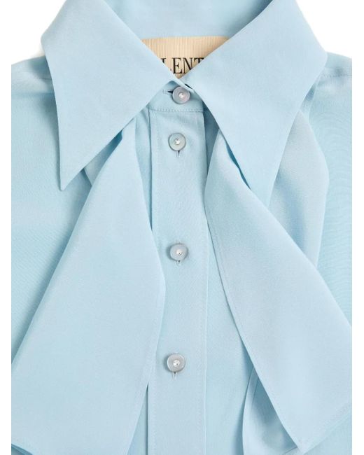 Valentino Garavani Blue Scarf-Detail Crepe De Chine Shirt