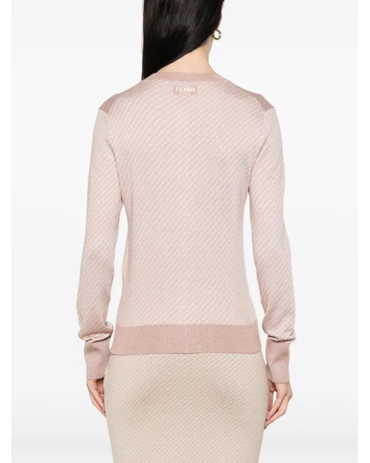 Cardigan À Motif Ff En Jacquard Fendi en coloris Pink