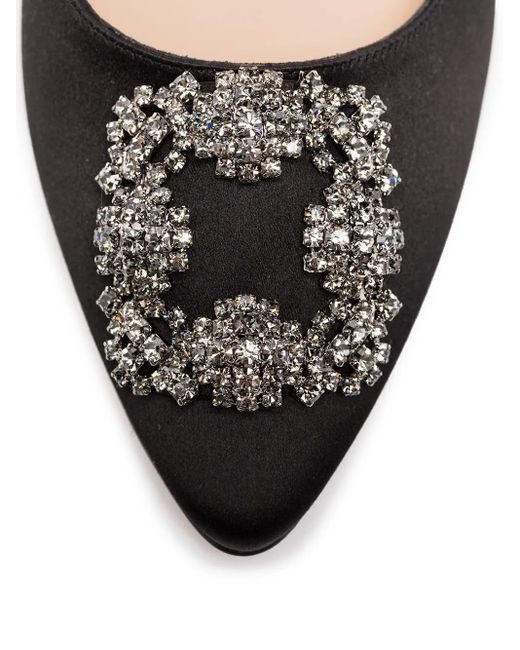 Manolo Blahnik Black Hangisi Crystal-Buckle Pumps
