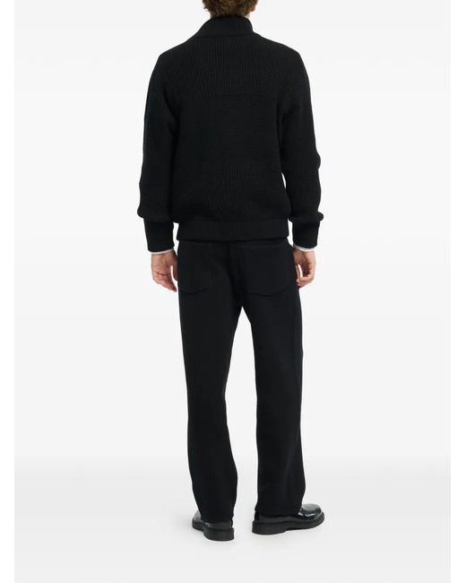 Barrie Black Chunky Waffle-Effect Zip Cardigan for men