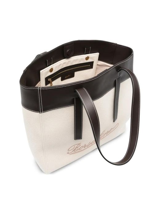 Borsalino Natural Logo-Embroidered Contrast-Trim Tote Bag