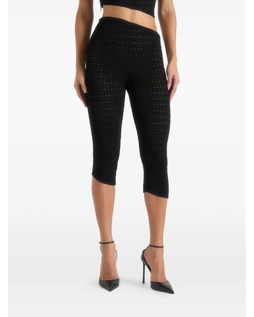 Manière De Voir Black Piper Pointelle Asymmetric Capri Leggings
