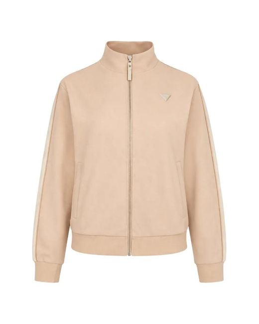 Guess Natural Stripe-Detail Zip-Fastening Sweatshirt