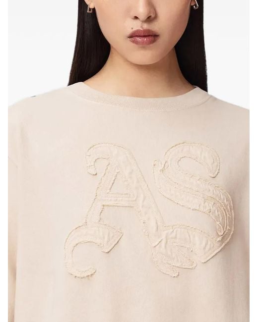 AllSaints Blue Logo-Patch Crew Neck Sweatshirt