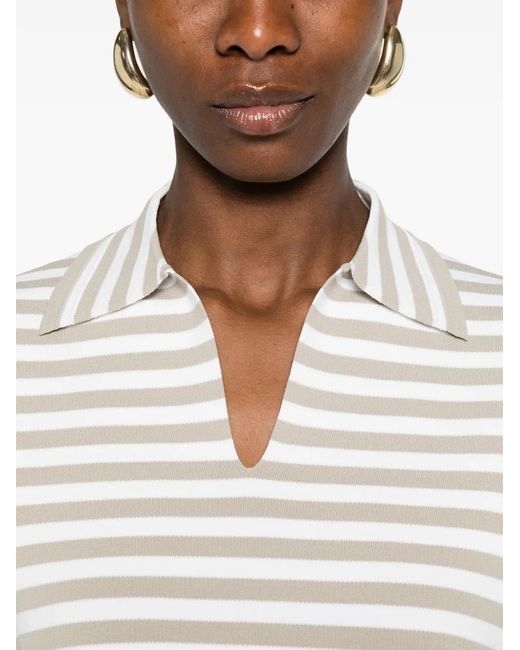 Max Mara White Striped V-Neck T-Shirt
