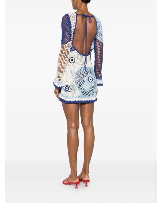 Leslie Amon Blue Crochet Evil-Eye Dress