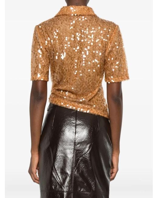 Christopher Esber Natural Sequin-Embellished Polo Top