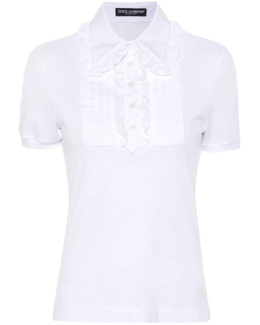 Polo à détails en dentelle Dolce & Gabbana en coloris White