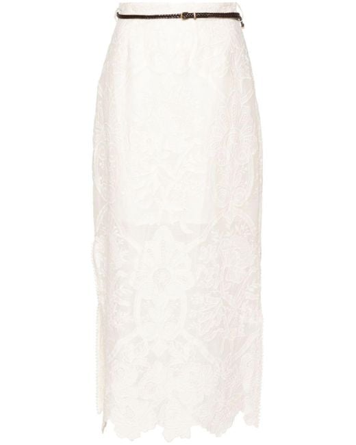 Zimmermann White Ottie Embroidered Midi Skirt
