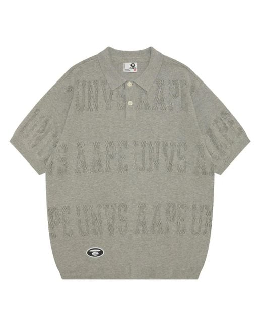 Aape By A Bathing Ape Gray Logo-Perforated Polo Shirt for men