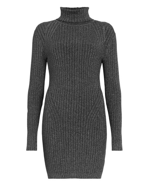 AllSaints Gray Ribbed Turtleneck Mini Dress