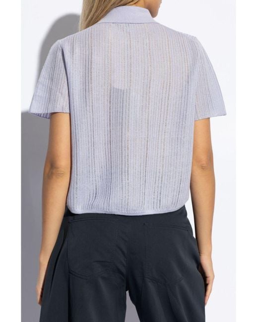 Theory Blue Fine-Knit Polo Top