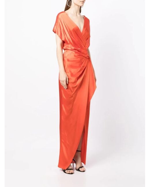 Michelle Mason Robe Portefeuille Longue À Détails Drapés in Red | Lyst