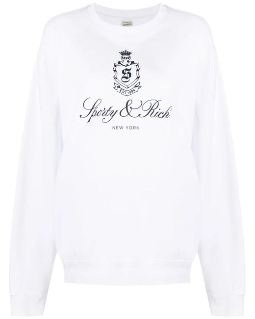 Sporty & Rich White Logo-Print Cotton Sweatshirt