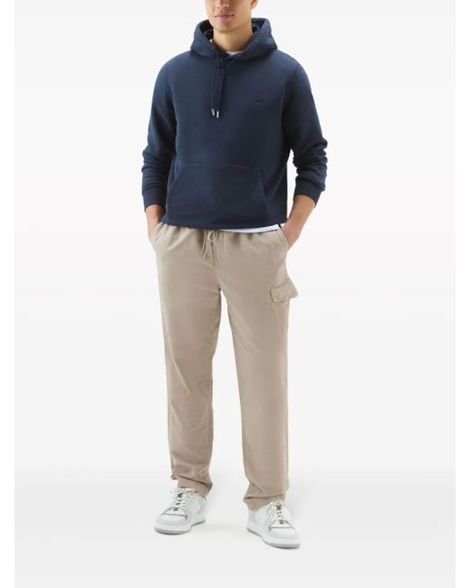 Woolrich Blue Cotton Blend Hoodie With Kangaroo Pocket for men