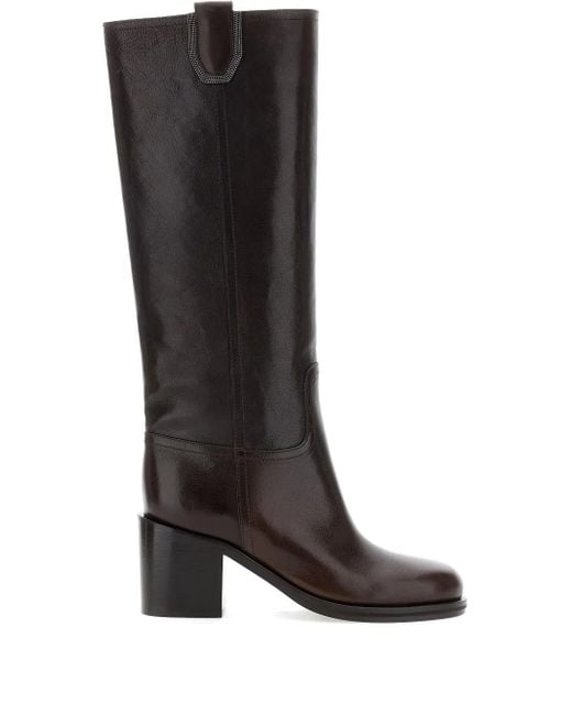 Brunello Cucinelli Black Knee-Lenght Boots With Monil Detail