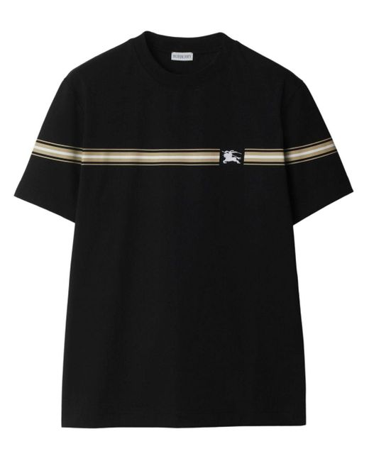 T-shirt en coton biologique à détails rayés Burberry pour homme en coloris Black