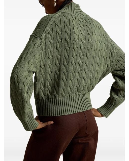 Polo Ralph Lauren Green Cable-Knit Quarter-Zip Sweater
