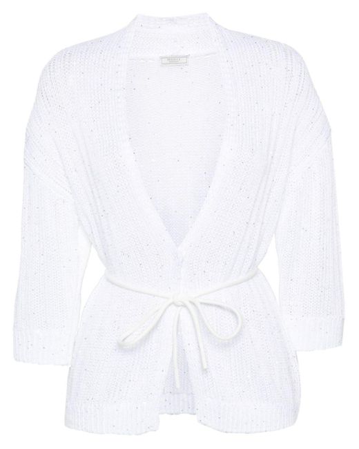 Peserico White Sequin-embellished Knitted Cardigan