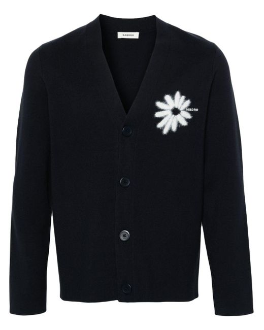 Sandro Blue Floral-appliqué V-neck Cardigan for men