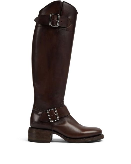 DSquared² Brown Logo-Debossed Leather Boots