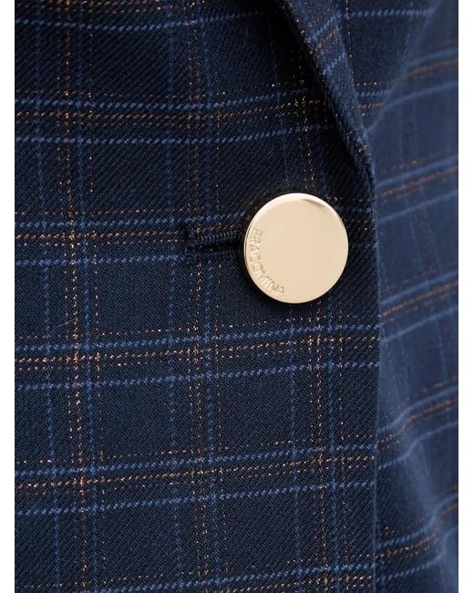 Fracomina Blue Single-Breasted Checked Blazer