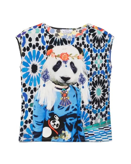 The Artistylist Blue T-Shirt À Panda Imprimé